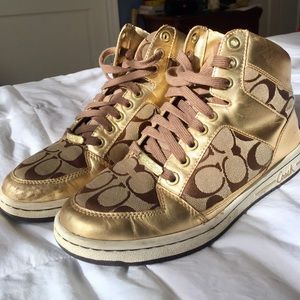 Coach Leather Gold Norra High Top Sneakers